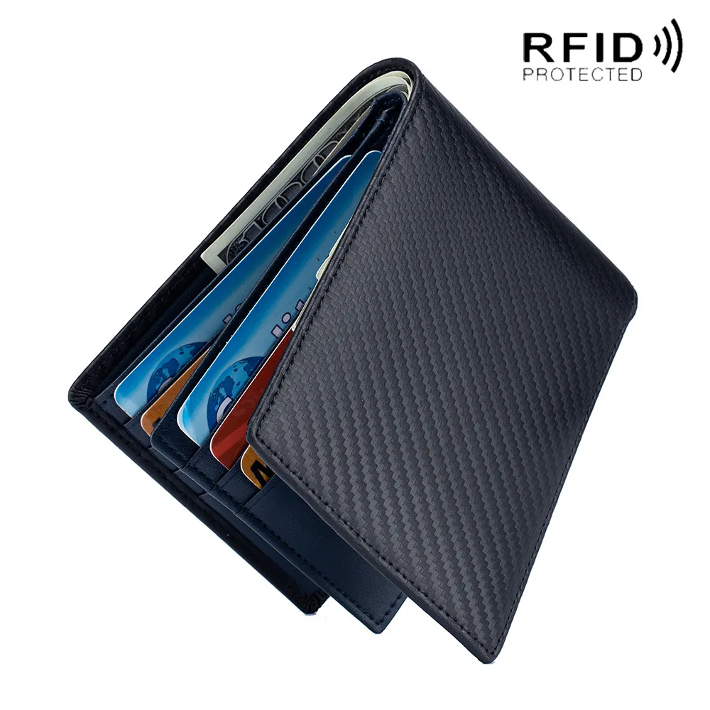 Men's Wallet Carbon Fiber Genuine Leather Wallet for Men Japanese Style Short Business Card Holder Wallet Rfid
