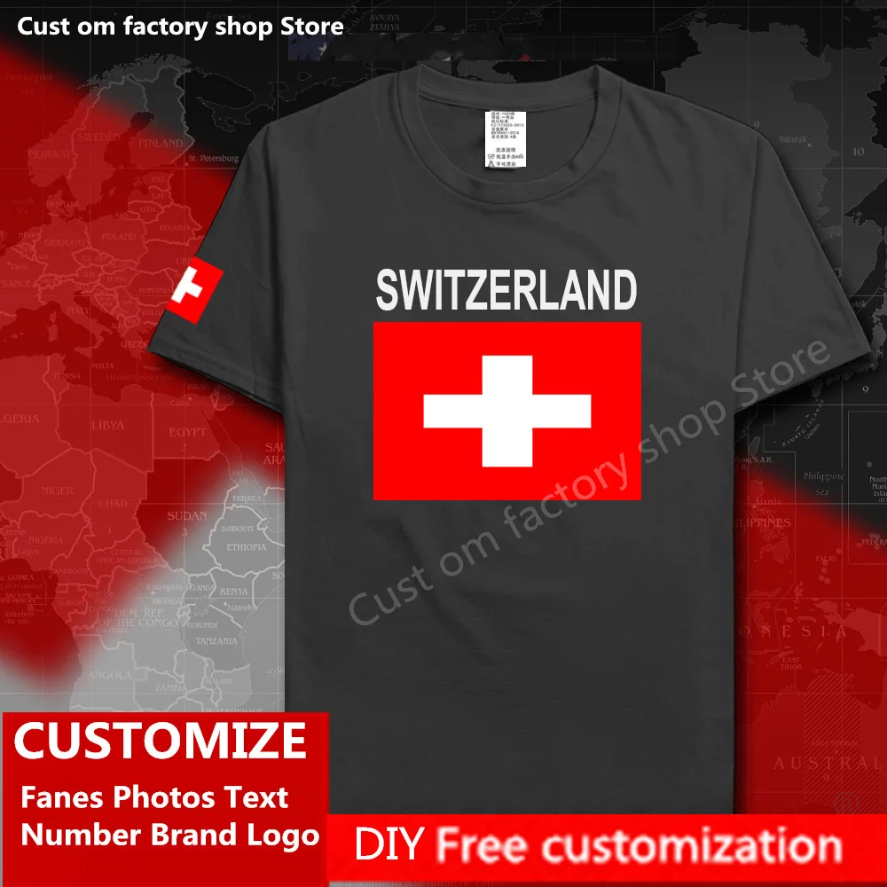 

SWITZERLAND Country Flag T shirt DIY Custom Jersey Fans Name Number Brand LOGO Cotton T-shirts Loose Casual Sports T-shirt CHE