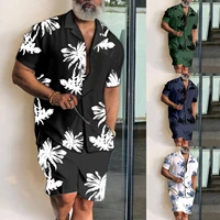 2022 summer men hawaiian trend floral palm tree print clothing set shorts casual shirt set beach short sleeve suit tracksuit men
