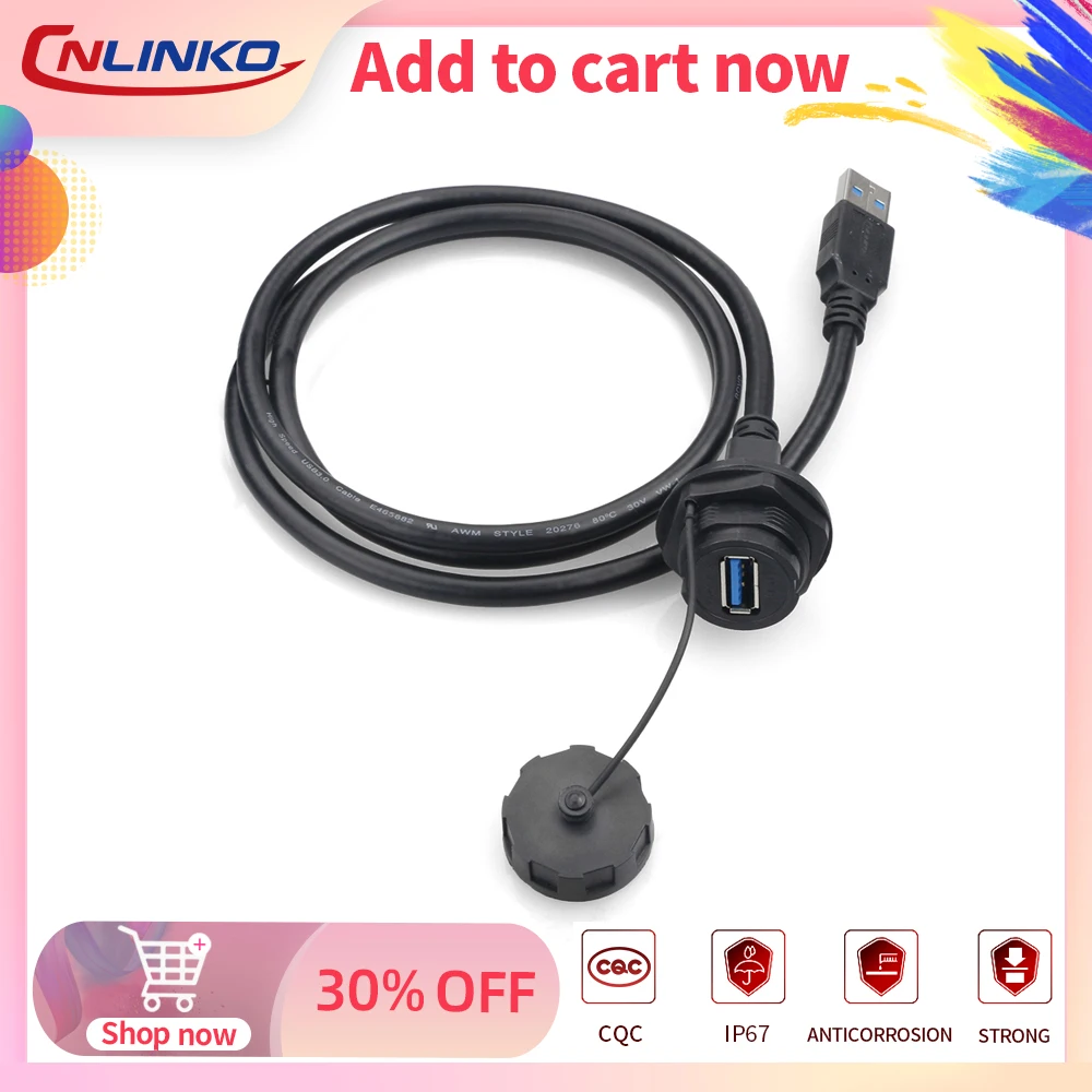 Панельное крепление CNLINKO YU Series USB3.0, тип A, IP67, водонепроницаемая быстрая штепсельная вилка, гнездовой разъем, USB-разъем с проводом 1 м