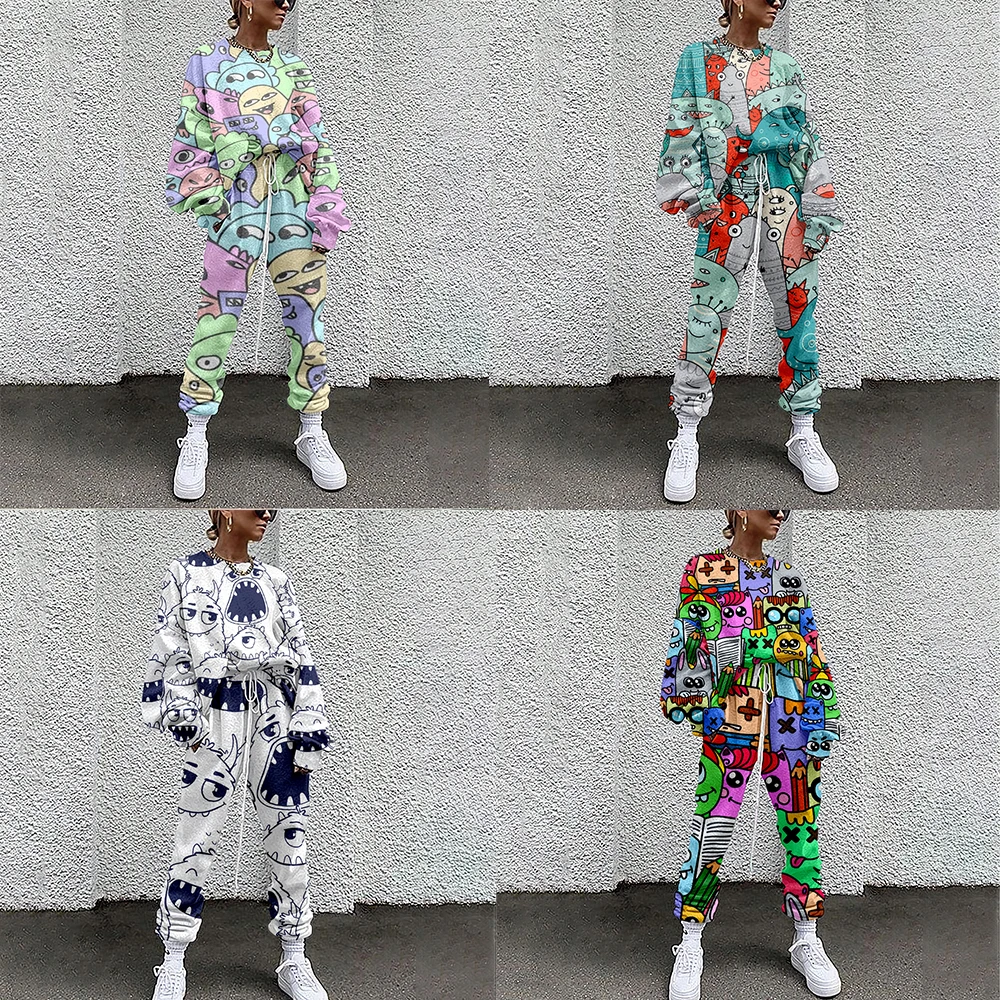 

Women's Sportswear Two-piece Cute Monster Sportswear Casual Sweater + Pants Women's Sportswear
