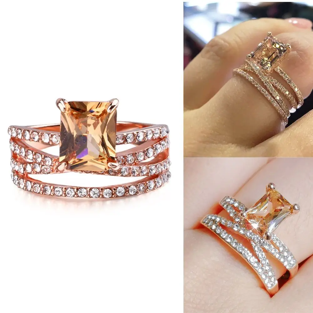 

Gifts Fashion Jewelry Rose Gold Decorative Accessories Diamond Ring Set Rings For Women Square Zircon Rings Finger Ring