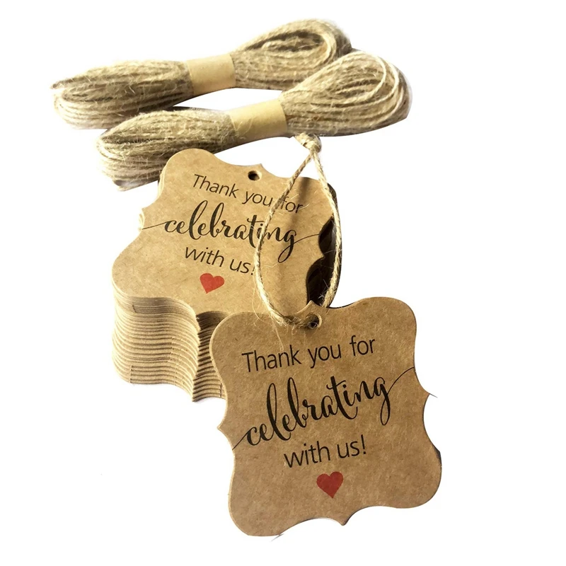 

500 Pcs Thank You For Celebrating With US Tags Kraft Paper Gift Wrap Tags With Natural Jute Twine For Baby Shower
