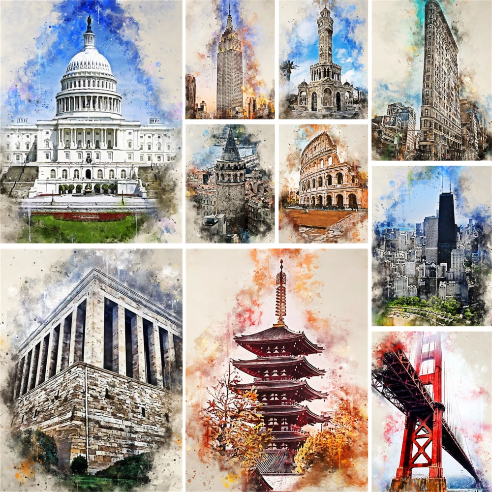 

Famous Building Paint By Numbers Set Oil Paints 50*70 Canvas Painting Handmade Crafts For Adults Wholesale Handicraft Wall Art
