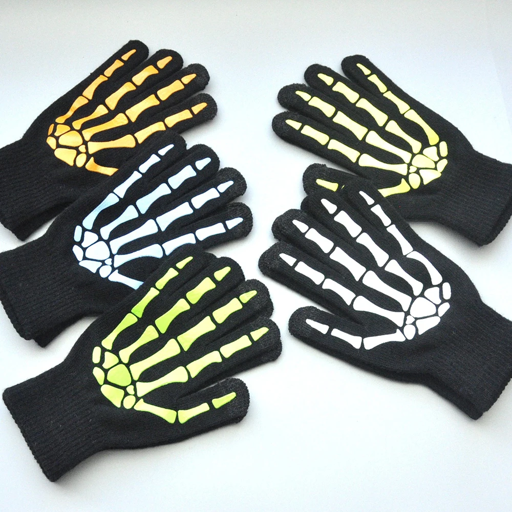 

Knitting Gloves Skeleton Head Luminous Half Finger Full Fingers Print Warm Breathable Men Women Fitness Glove Cycling Equipment