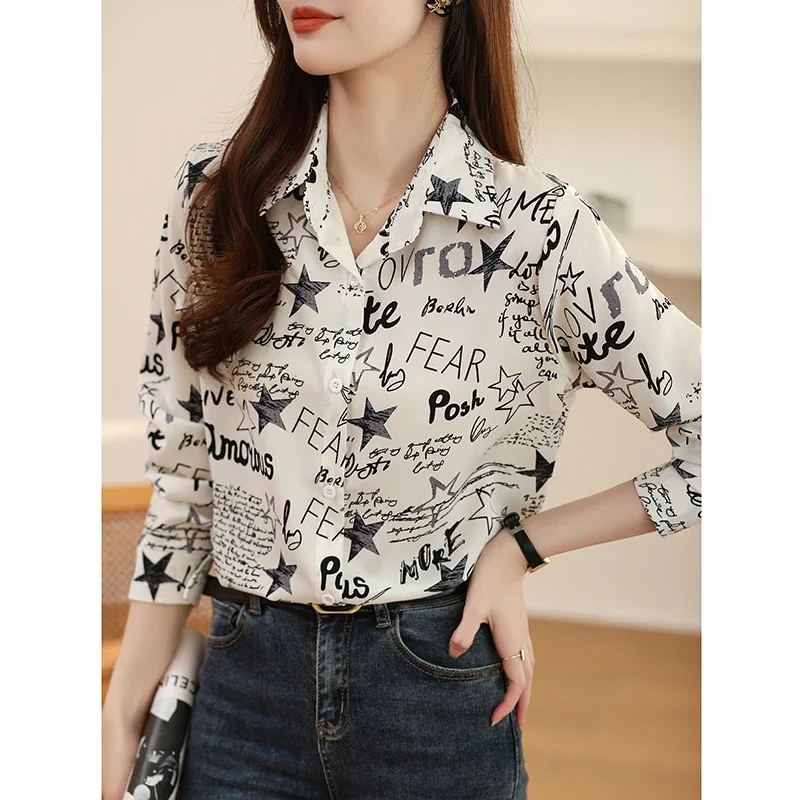 Осенняя новая повседневная белая шифоновая рубашка в стиле ретро блузка с