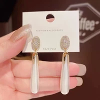 shiny rhinestone pearls earrings for women teardrop kpop trendy luxury drop dangling earring girl party friendship jewelry gifts