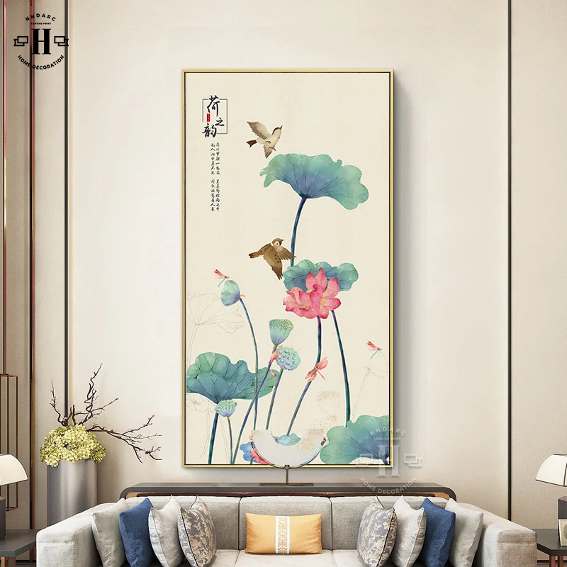 

Chinese Style Canvas Print Painting Poster Lotus Peony Flowers Large Size Wall Pictures Art Hallway Porch Room Home Decoration