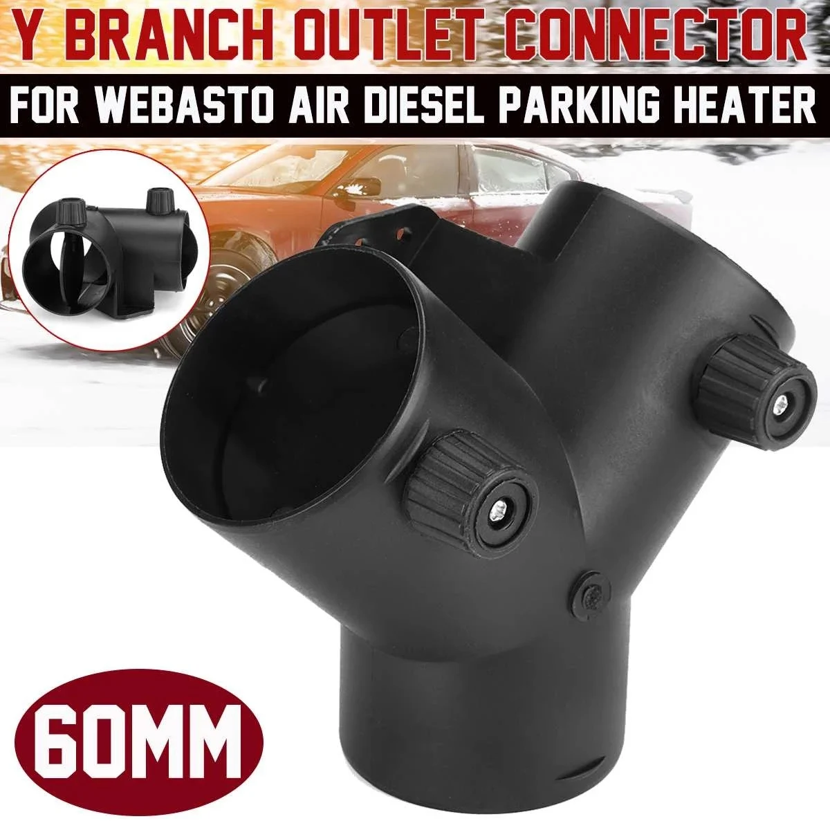 

60mm Y Shape Parking Heater Air Vent Exhaust Connector W/Dual Regulating Valve Flap for Webasto Air Heater