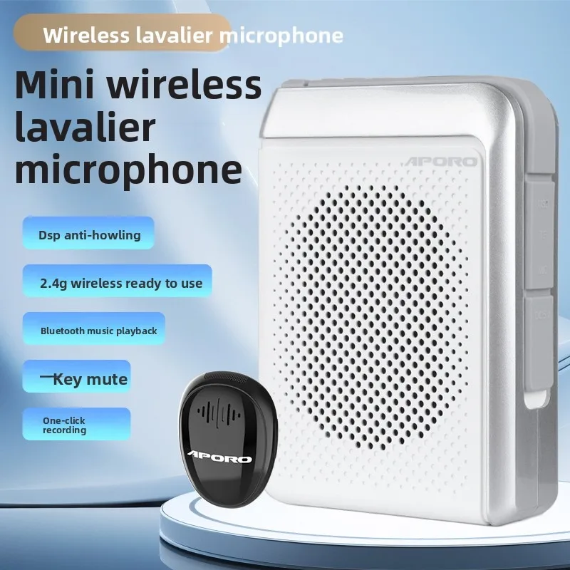 Фото Беспроводной мегафон APORO-T18mini с креплением-клипсой, 2.4G - усилитель звука с длительным временем работы от батареи для учителей и экскурсоводов. №3