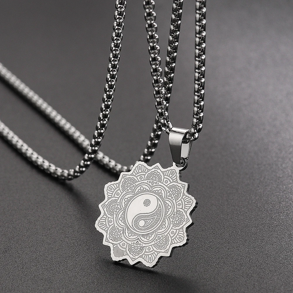 Ожерелье с рыбками и лотосом Tai Chi Bagua Yin Yang буддийский стиль нержавеющая сталь