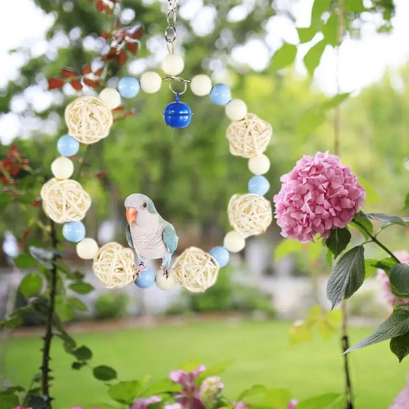 

Parrot Swing Circular Bead Design Colorful Hanging Chew Toy For S/M Parrots Lovebirds Finches Bird Cage Accessories
