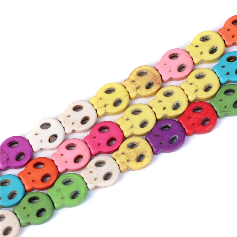 

15mm Mix Color Green Yellow Red Loose Stone Jewelry Flat Skull Head Bead for Necklaces Diy Jewelry making Findings Semi-Finished