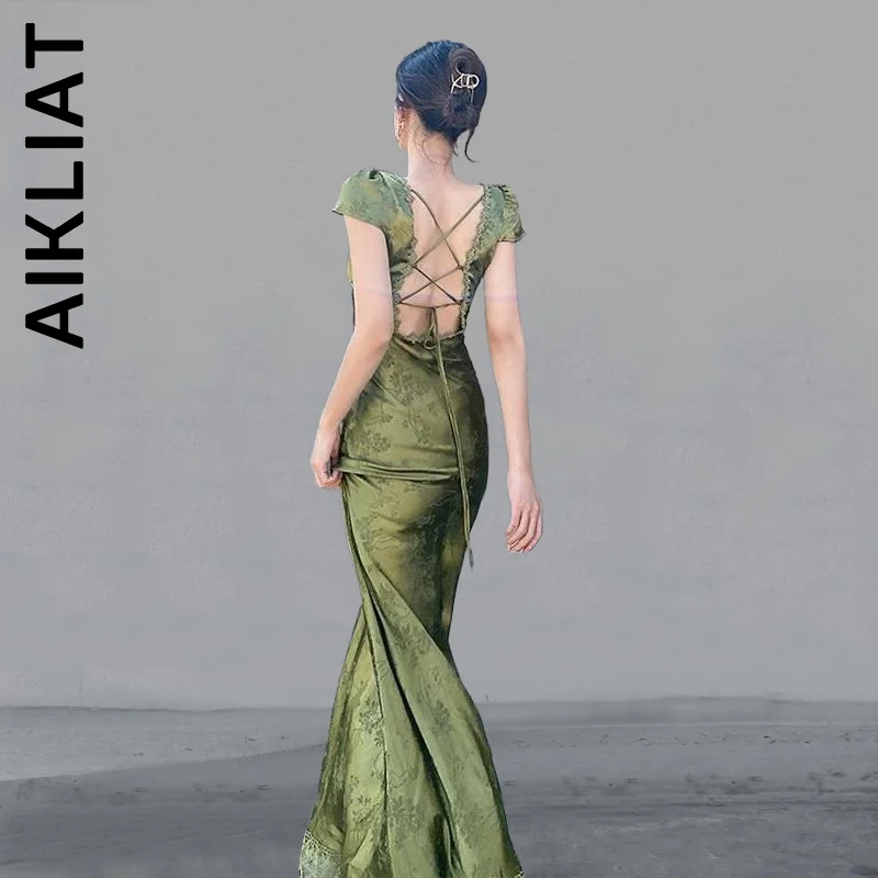 

Aikliat Dress New Women Elastic Ladies Dress Backless Sexy Maxi Dress Popular Lazy Female Vestidos Dress Woman