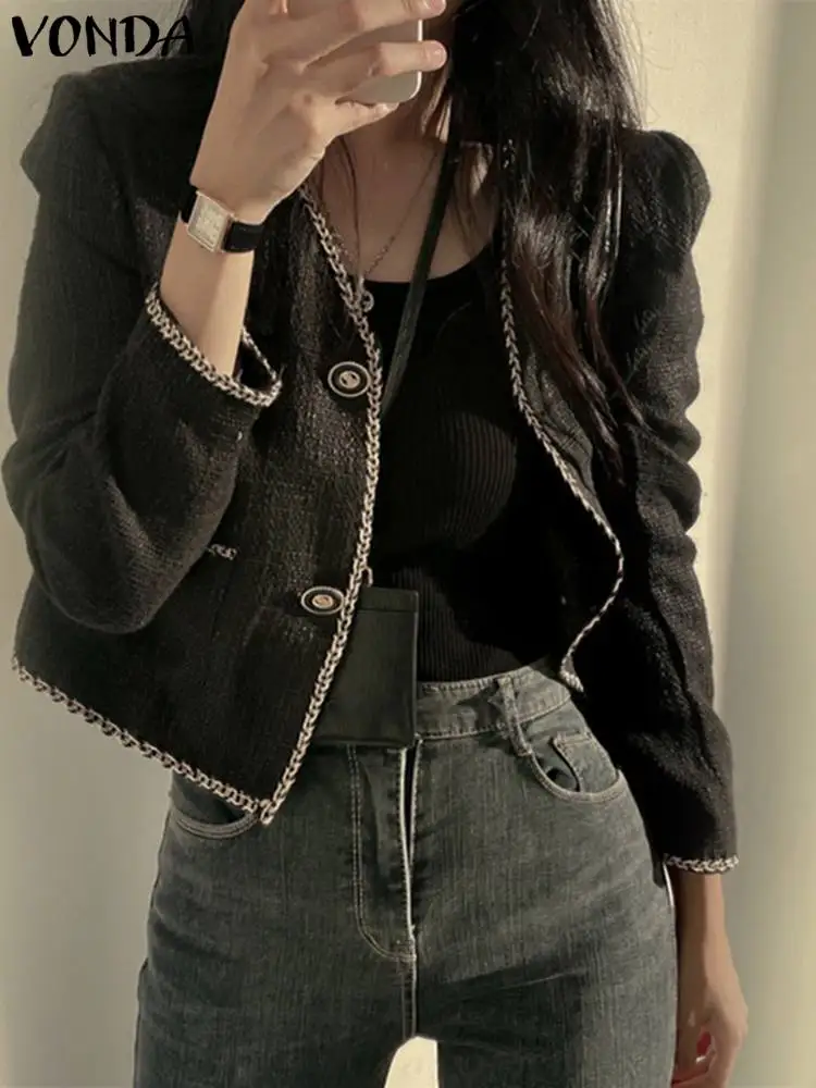 VONDA Fashion Blazer Women Fashion Casual Long Sleeve Blazer 2023 Elegant Coat Lady V Neck Outerwear Overcoat Oversized