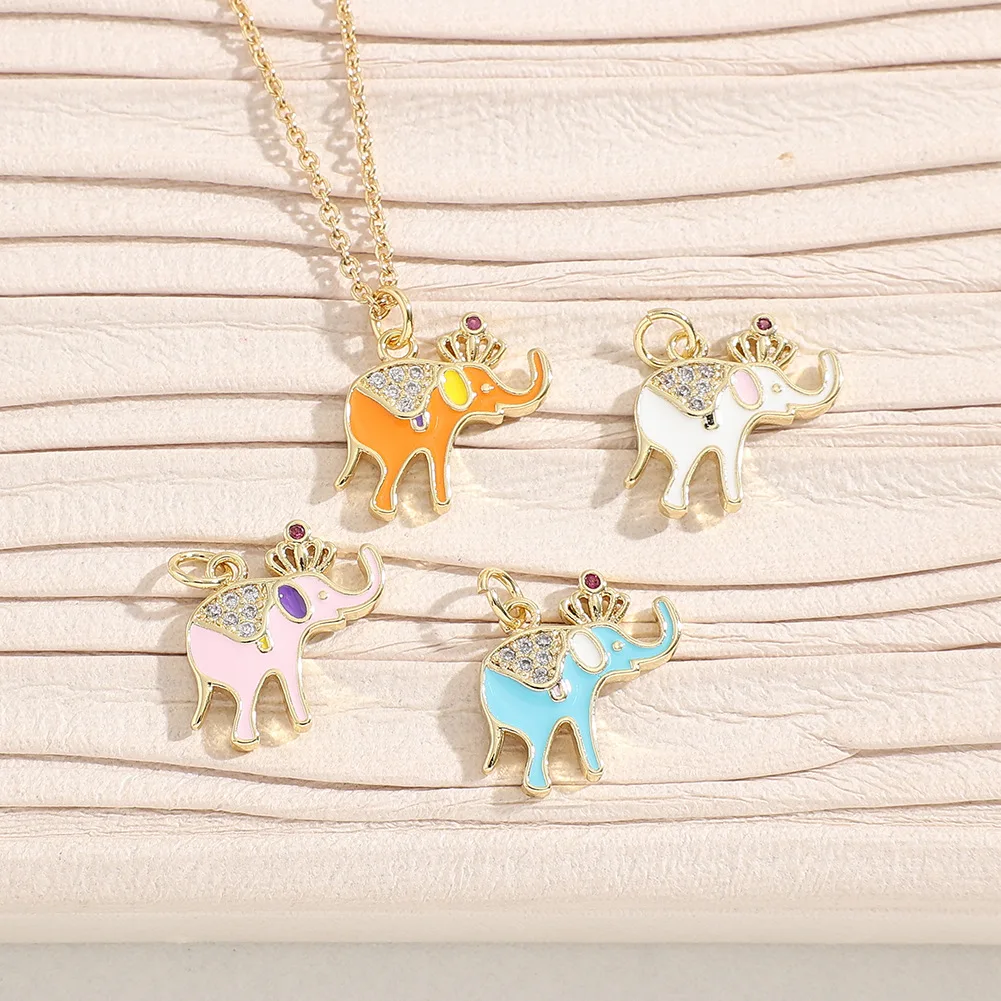 

Simple Women's Fashion Jewelry Enamel Elephant Crown Pendant Small Mini Necklace Accessories Holiday Gifts