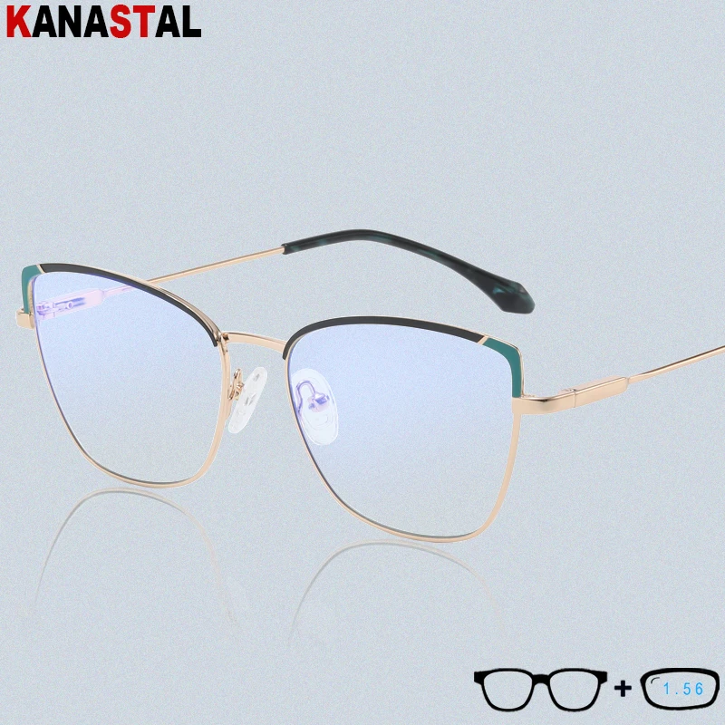 

Женский синий светильник, блокирующие очки для чтения, мужские металлические двухцветные компьютерные очки Alien, оправа, оптические линзы, о...