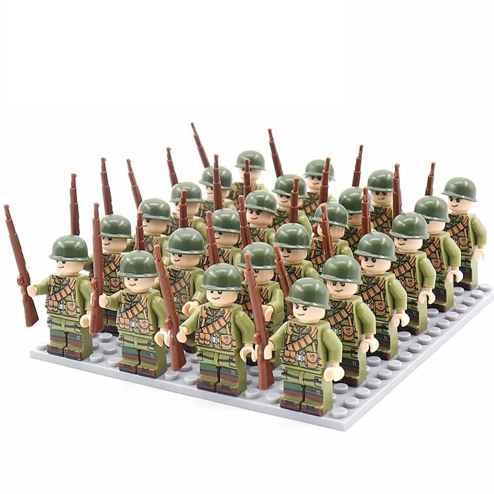 Набор игрушек WW2 Military Playset Building Blocks Soldier Array Soviet US UK China Figures Base Plate And Accessories - 24 штуки.
