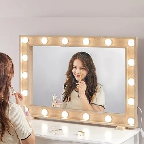 

Зеркало для макияжа с подсветкой, большое зеркало с 18 лампочками для туалетной комнаты и спальни,-крепление/столешница (белый)