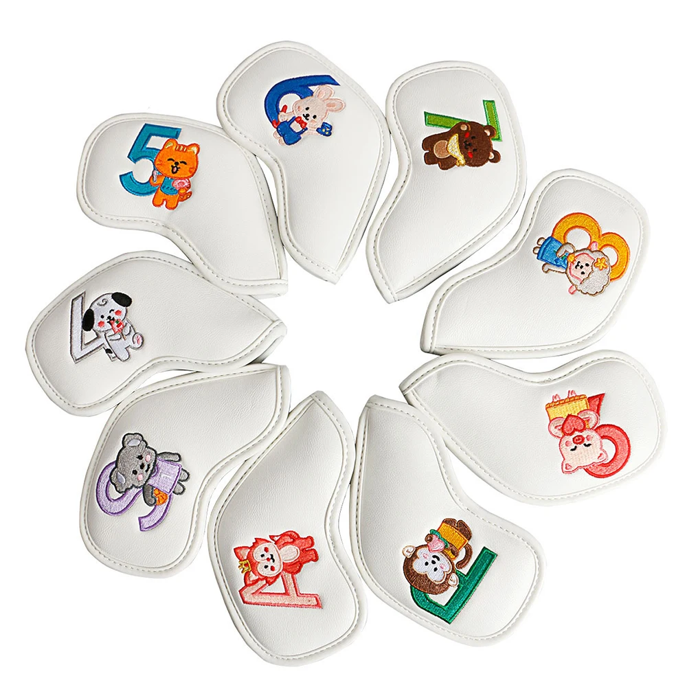 

9 pcs Golf Cartoon High Grade PU Club Protective Sleeve Double Sided Digital Embroidery Outdoor Sporting Accessories