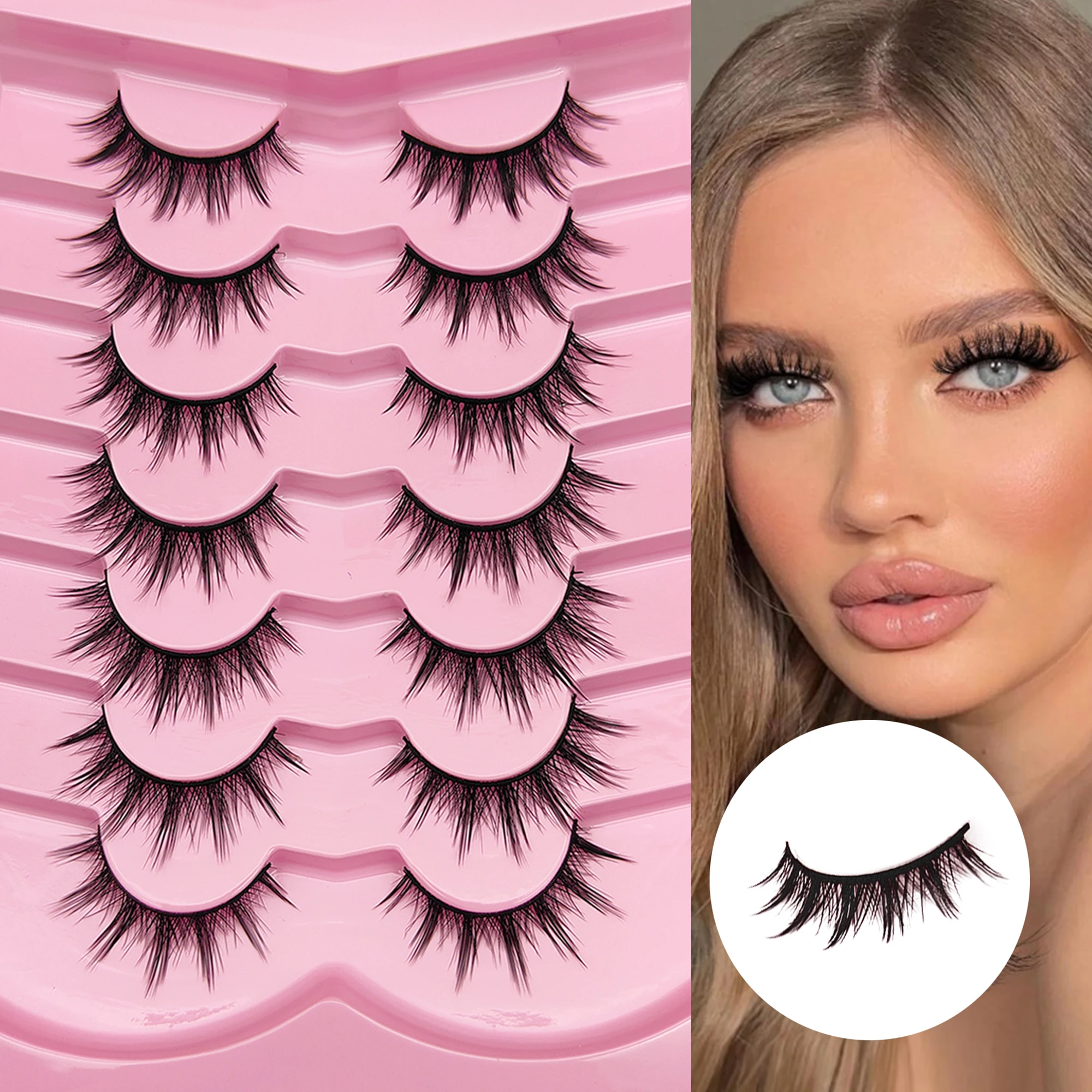 Фото Halbe Wimpern Мягкие натуральные кошачьи ресницы Накладные ресницы из синтетических волос Прозрачные пластиковые полоски ресниц №3