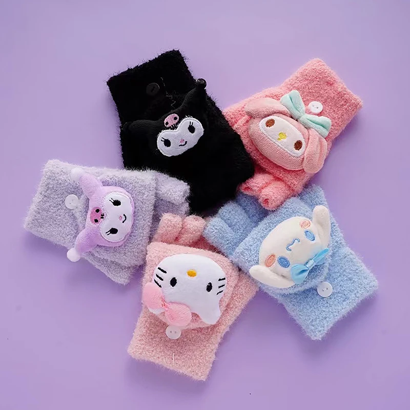 1 пара милых флип-перчаток Sanrio плюшевые коралловые зимние теплые перчатки милые