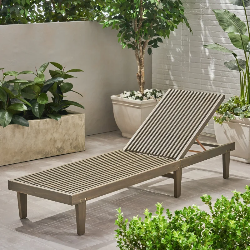 

Outdoor Wooden Chaise Lounge, Gray Finish