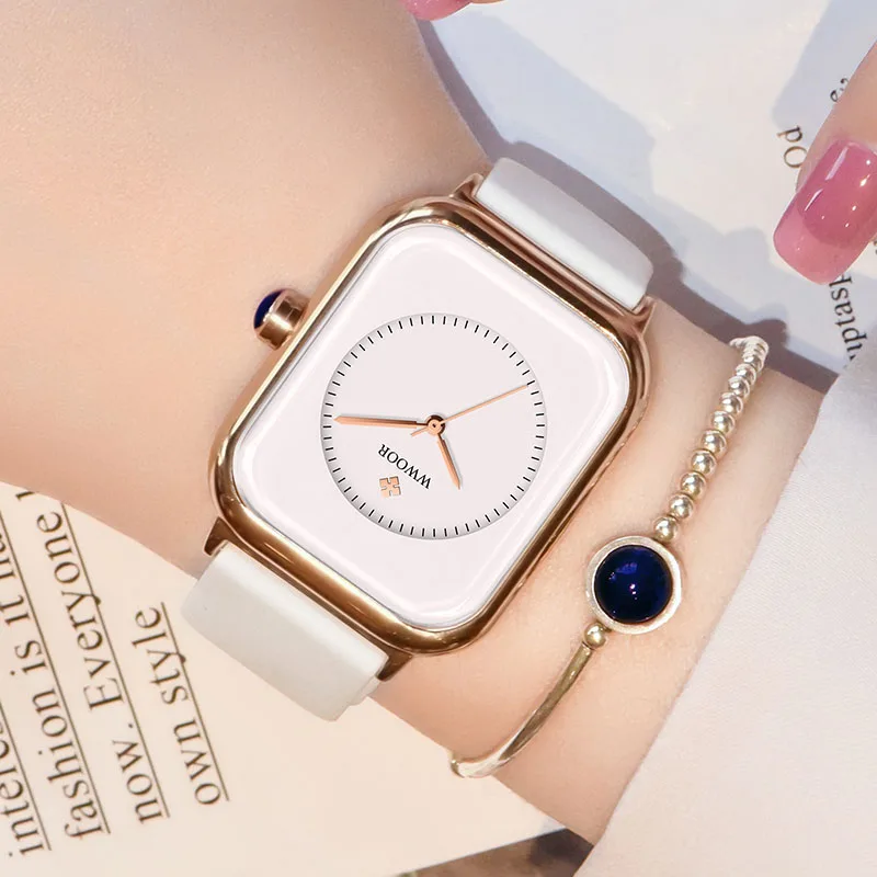 

WWOOR White Fashion Women Watche Ladies Quartz Wristwatch Silica Gel Minimalist Rectangle Watches Relogio Feminino Montre Femme