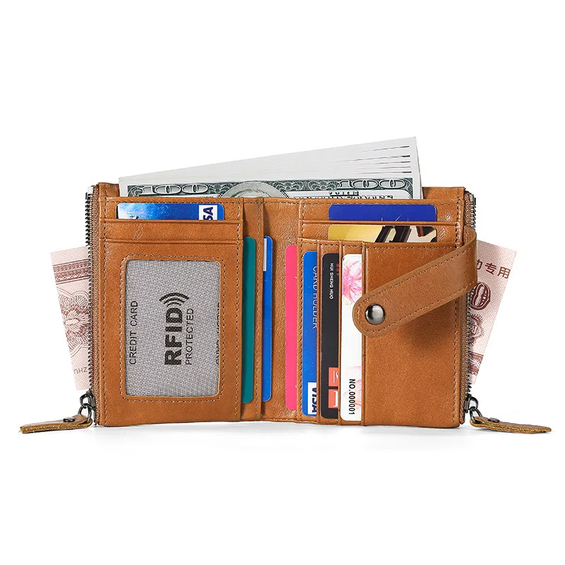 

Кожаный мужской кошелек, многофункциональный кошелек с RFID-защитой и щеткой от кражи, сумка для нескольких карт, короткая сумка для монет