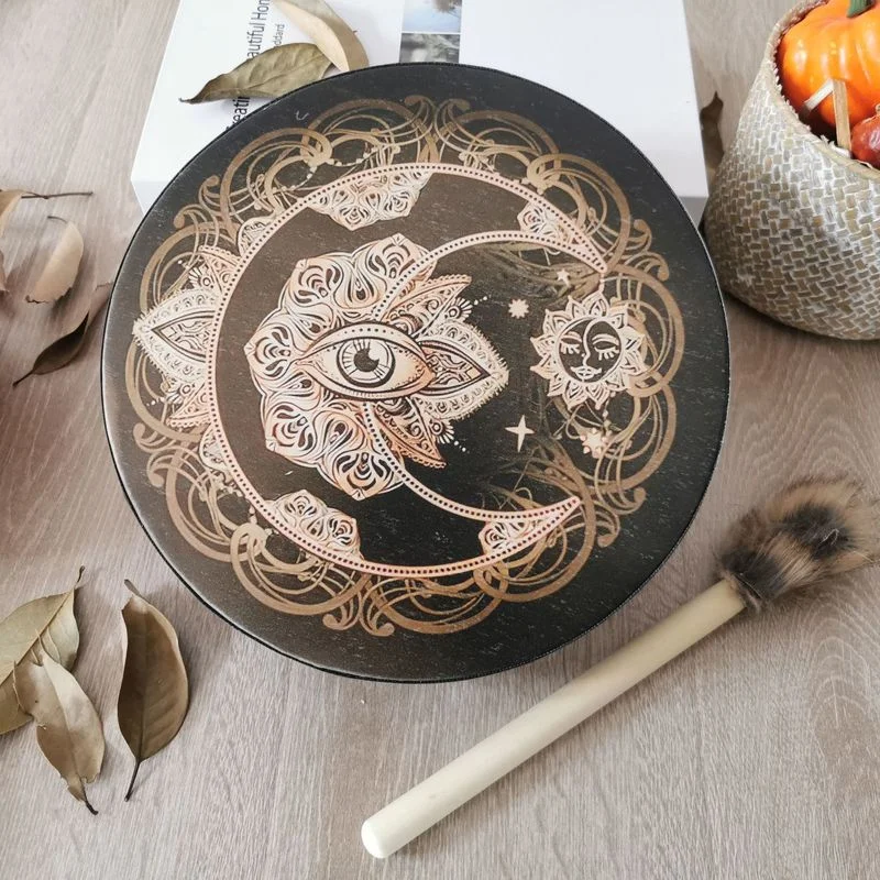 

25CM Vegan Shaman Alchemical Moon Drum Sound Healing Tools Siberian Drum Spiritual Music Instrument with Drumstick Home Decor