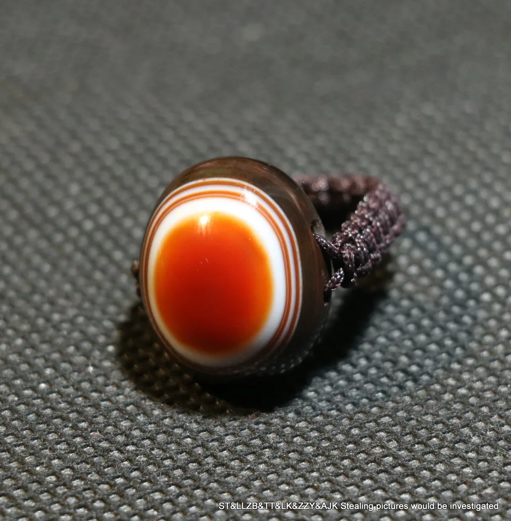 

Energy Tibetan Old Agate Natural Heaven Eye dZi Bead Hand Knitted Ring Amulet TIMESTOWN