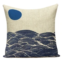 new japanese style scenic mount and wave printed throw pillow cushion cover square decoration for sofa home fall decor