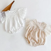summer baby rompers for girls infant lace jumpsuit princess solid color bodysuits cotton short sleeve stitching clothing 0 24m