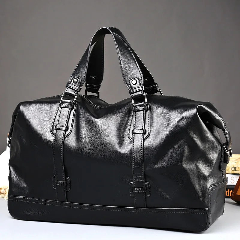 Large Capacity Leather Travel Bag Casual Shoulder Crossbody Bag Waterproof Gym Handbag Male Portable Duffel Bag