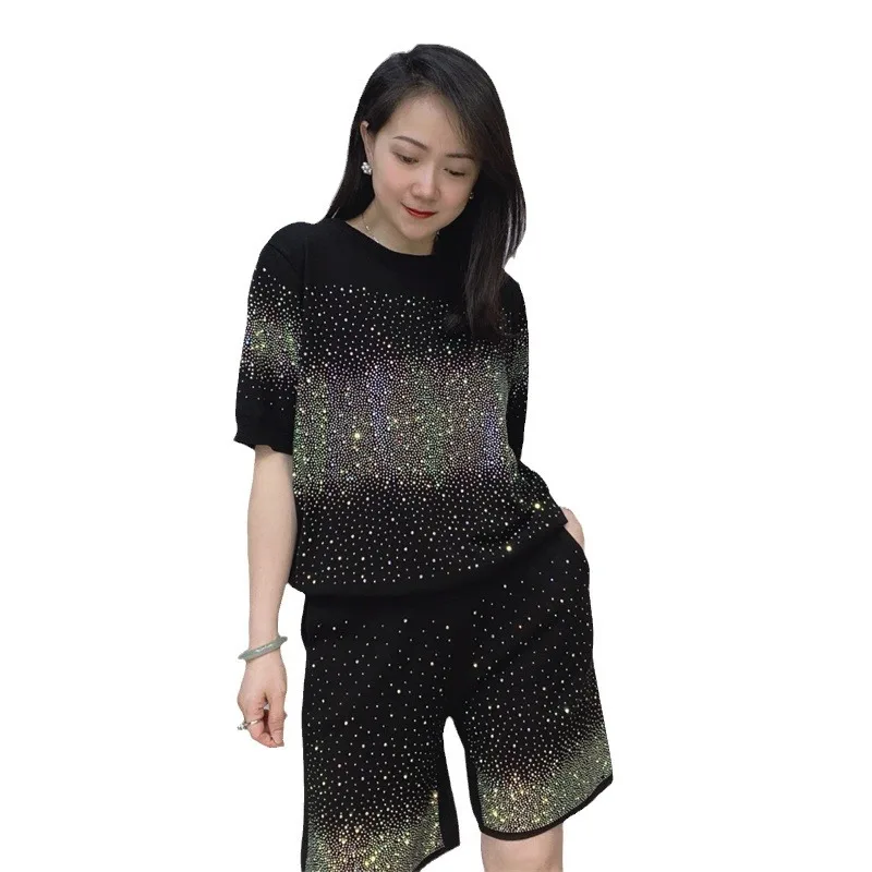 Женский повседневный комплект из двух предметов футболка с коротким рукавом и