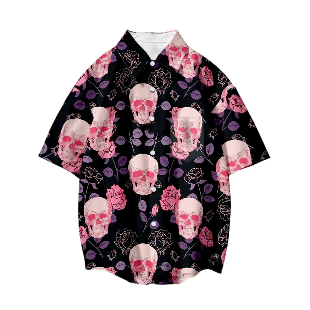 2022 Summer New Men's Clothing Japanese Style Crane Skeleton Print Shirts Short Sleeve Beach Hawaii Street Fashion Shirts Tops