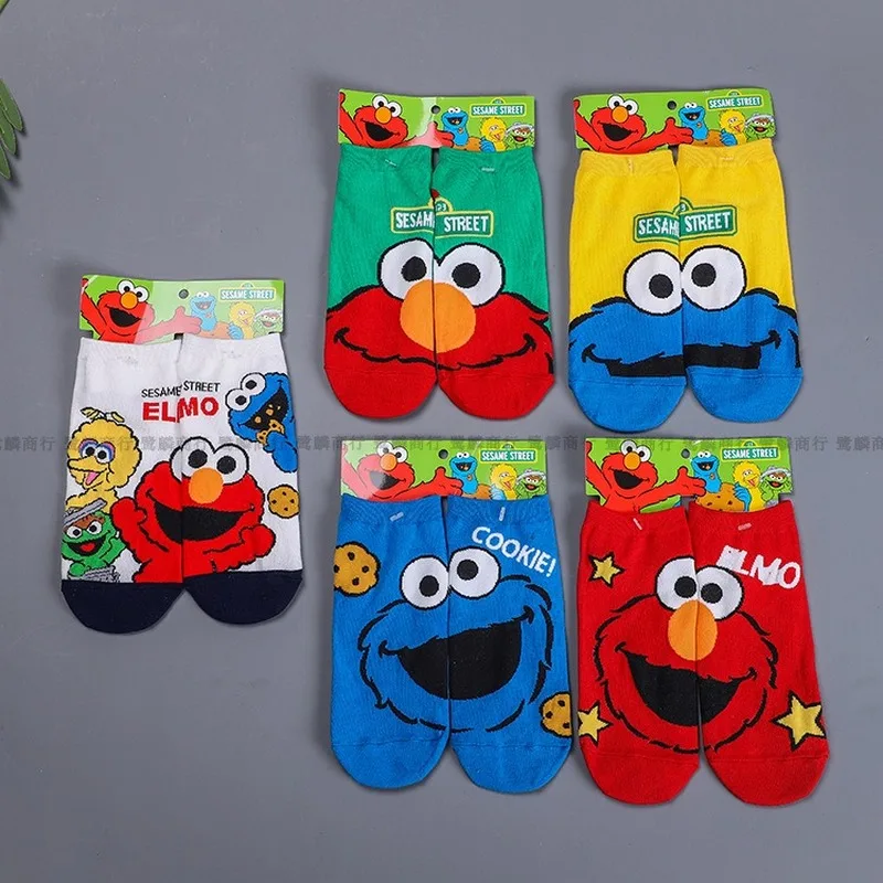 Women Socks Sesame Street Short Sock for Ladies Cotton Kawaii Standard Sox Cartoon Adult Autumn Female Trendy Korean Calcetines