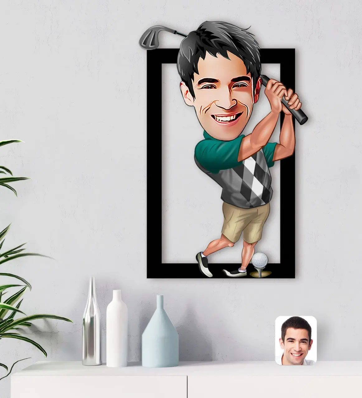

Персонализированный мужской Golfer карикатура 3D древесины Tablo-1