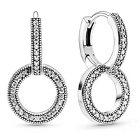 original sparkling signature double with crystal hoop earrings for women 925 sterling silver wedding gift pandora jewelry