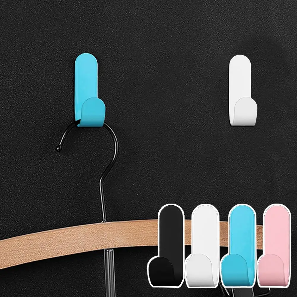 

Bathroom J-Hooks Self Adhesive Hooks Plastic Door Wall Hangers Candy Color Punch Free Strong Hook For Bathroom Kitchen Tool U8V6