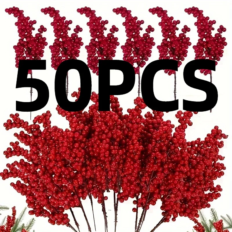 

50 шт. Красных искусственных веток из микрофибры для рождественского декора