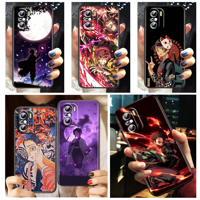 

Cartoon Anime Demon Slayer Phone Case For Xiaomi Redmi K50 K40 Gaming 10 10C 9AT 9A 9C 9T 8 7A 6A 5 4X Fundas Black TPU Cover