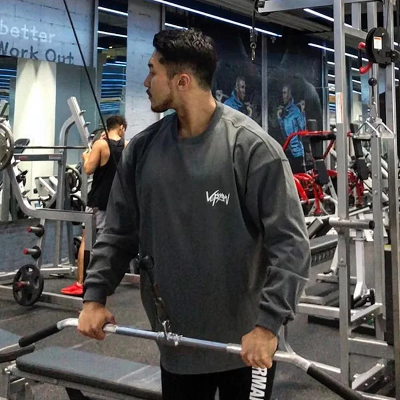 Футболка мужская Спортивная с круглым вырезом Свободный Топ длинным рукавом для