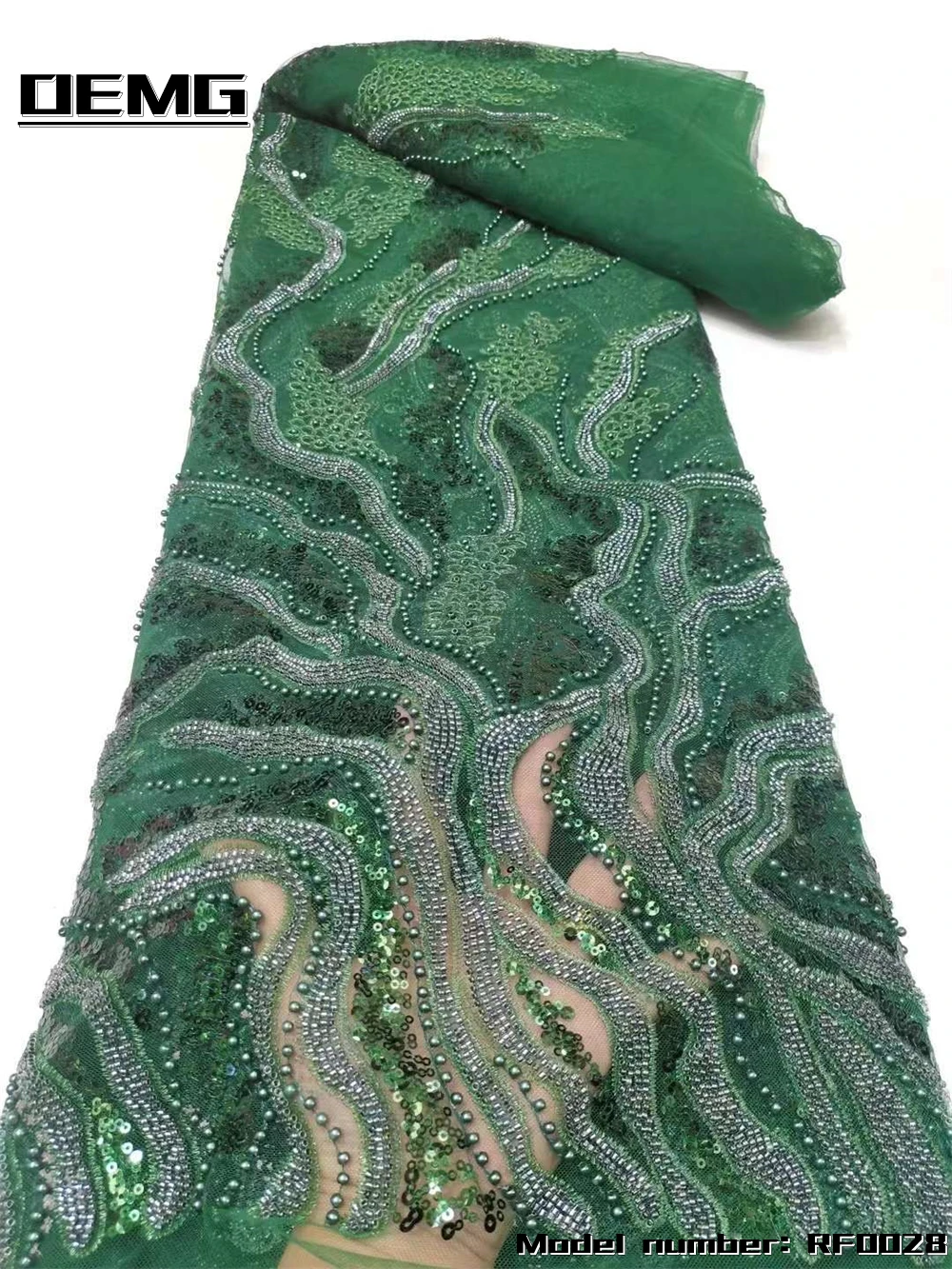 

OEMG Green Summer Women's High Quality 5 Yards Luxury Handmade Sewing Materials French Mesh Lace Fabirc For Bride Dress RF0028