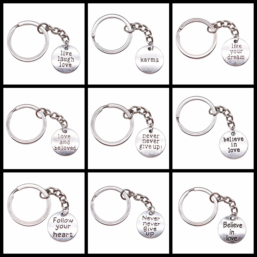 Металлическая цепочка-держатель для ключей, мужской брелок «Безумный живой смех», надпись «Follow Your Heart Never Give Up», «сделай сам»