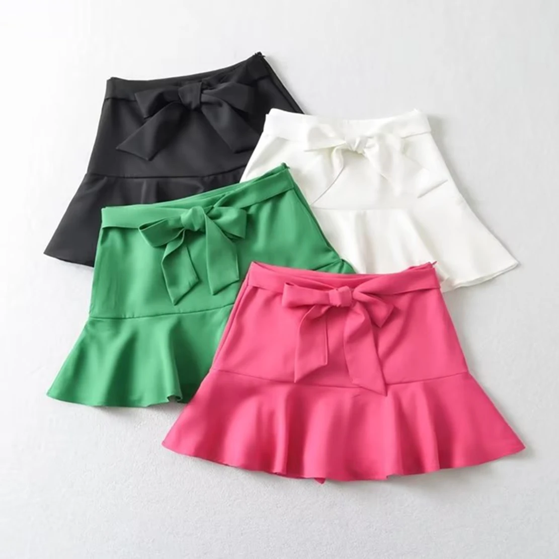 

Jenny&Dave Fashion Sexy High Waist Colorful A-line Culottes Shorts Women England Ins Blogger High Street Sashes Mini Skirt