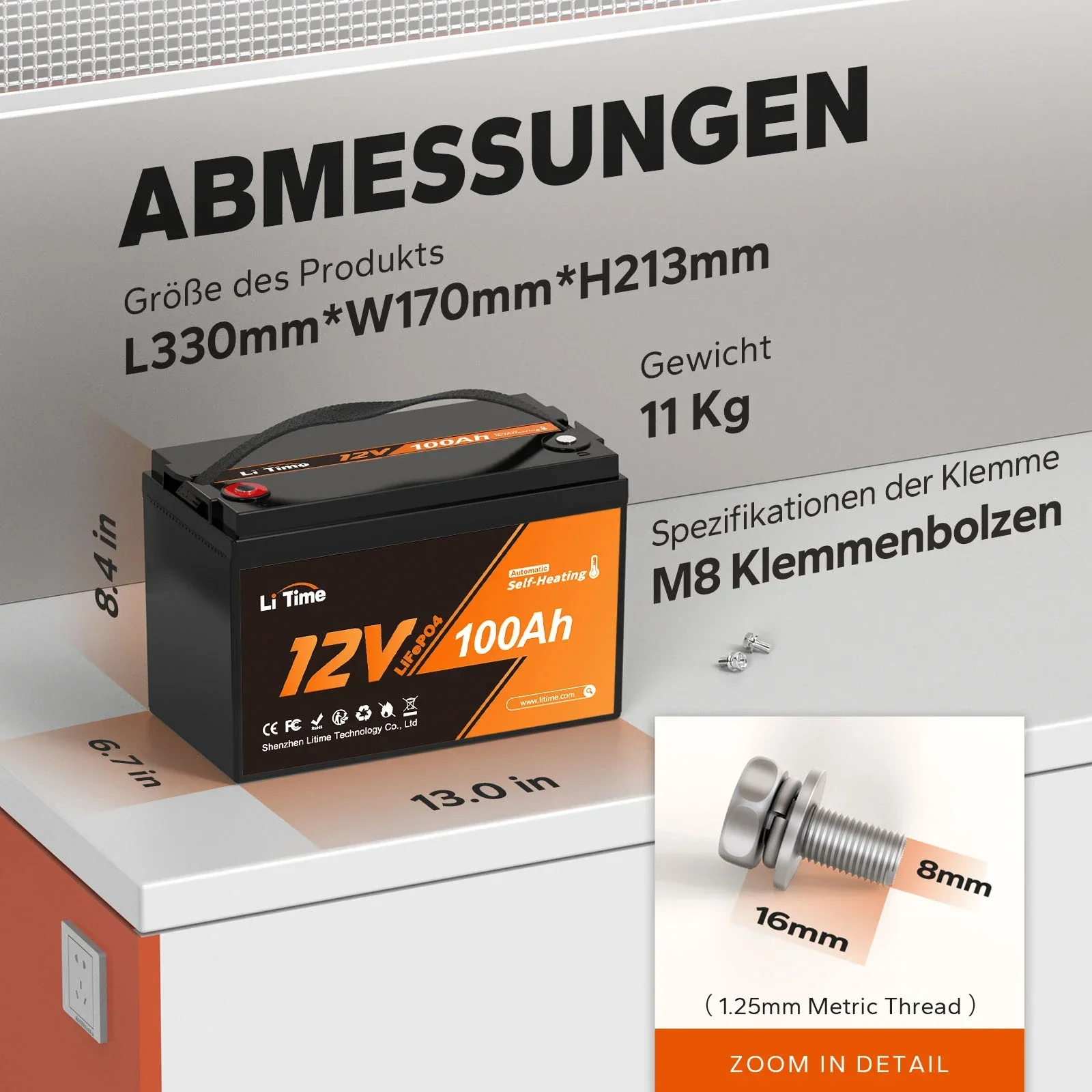 Фото 12 В 100 Ач Selbsterhitzender Lithium-Ionen-Akku 5är общества Wohnmobile/Trolling-Motoren/Off-Grid LiFePO4 Batterie №5