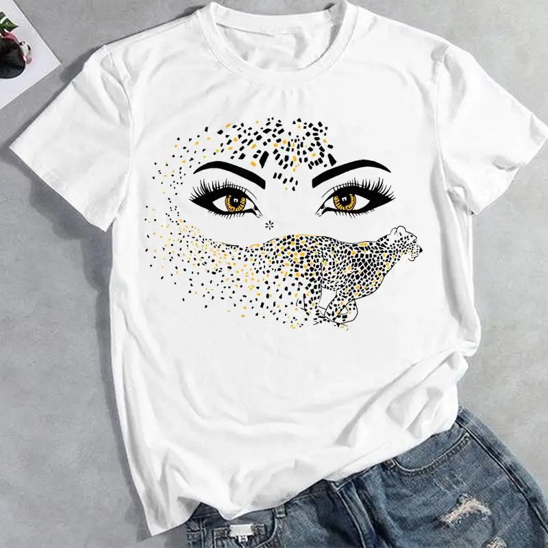 

Женская леопардовая одежда с коротким рукавом накладные ресницы модная мультяшная женская летняя футболка с принтом женские Топы футболка...
