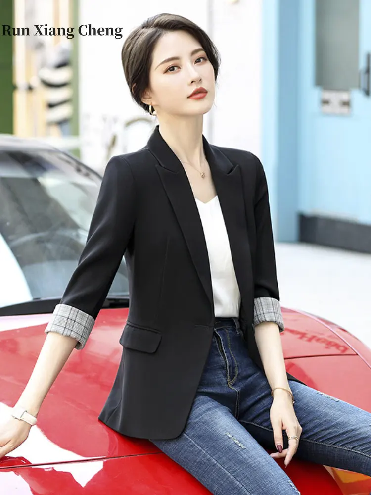 Women's Half Sleeved Blazers 2023 Spring Summer New Free Shipping Slim Solid Color Suit Coat Commuting Simple Atmosphere Suit