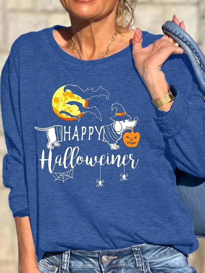 

Halloween Casual Dog Bat Print Loose Crew Neck Sweatshirt